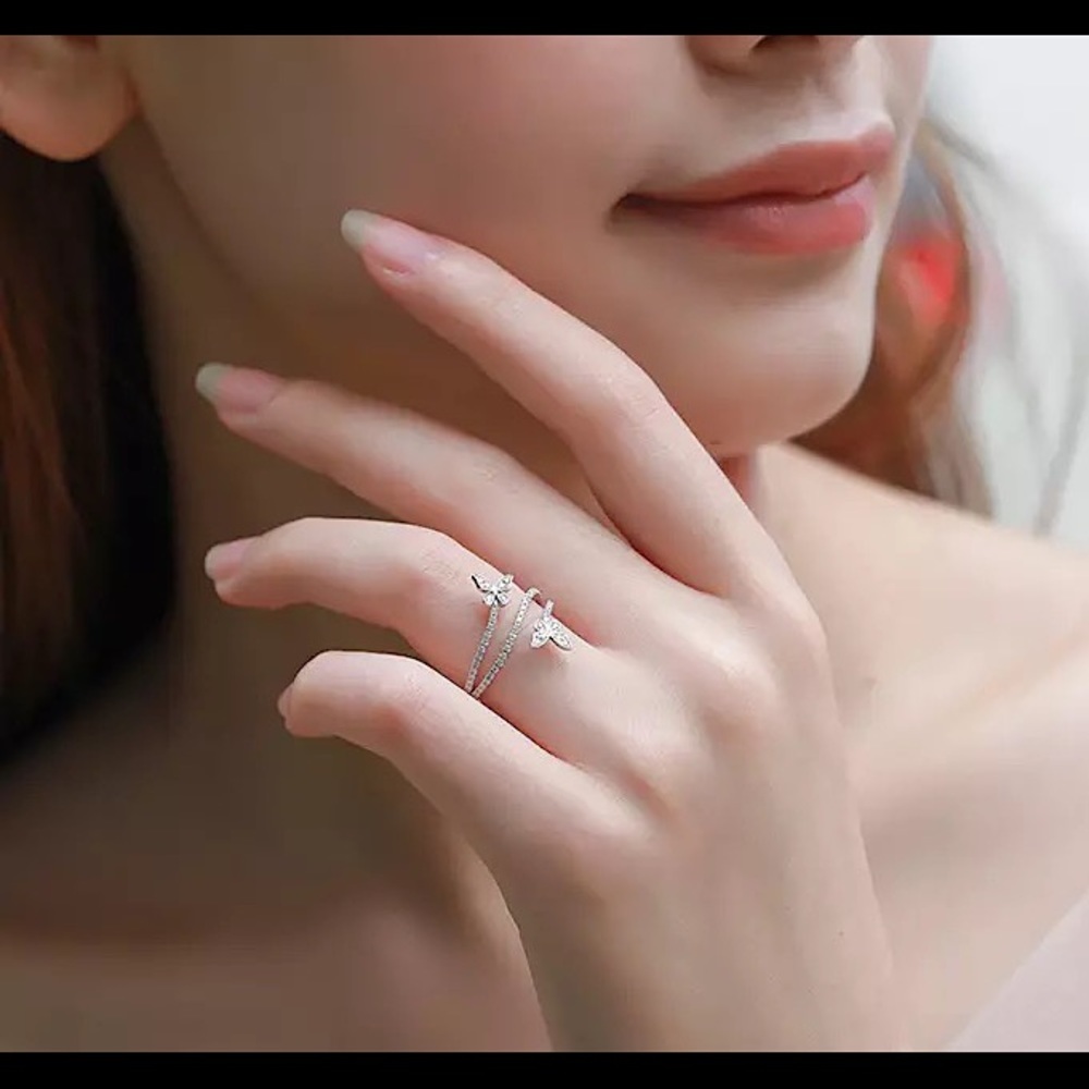 *NEW 925 Double Butterfly Ring - Silver Clear Zircon Lab Diamond - Picture 4 of 6
